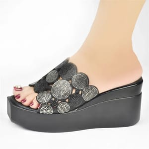 Rhinestone Wedge Slides with High Heels for Parties Rhinestone Wedge Slides with High Heels for Parties