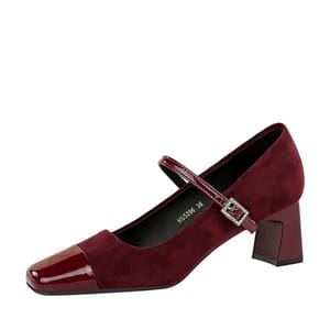 Classic Square Toe Pumps with Buckle Strap  for Women