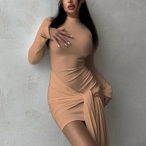 Elegant Ruched Mini Dress with Tassel Details Elegant Ruched Mini Dress with Tassel Details