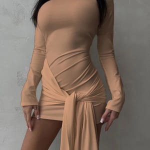 Elegant Ruched Mini Dress with Tassel Details Elegant Ruched Mini Dress with Tassel Details
