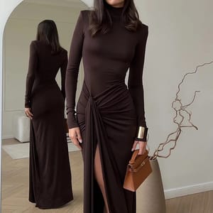 Chic Long Sleeve Thigh High Split Maxi Party Dress for Women