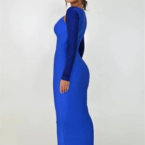 Elegant Hollow-Out Glitter Maxi Party Dress with Long Sleeves Elegant Hollow-Out Glitter Maxi Party Dress with Long Sleeves