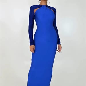 Elegant Hollow-Out Glitter Maxi Party Dress with Long Sleeves Elegant Hollow-Out Glitter Maxi Party Dress with Long Sleeves