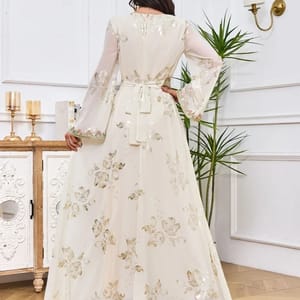 Elegant Moroccan Embroidered Party Dress with Belted Kaftan Design