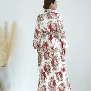 Three-Layer Pleated Floral Print Kaftan for Special Events