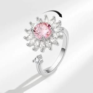 Elegant 925 Sterling Silver Sunflower Rotatable Zircon Ring for Women