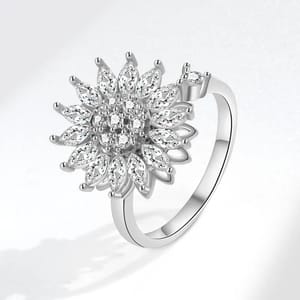 925 Sterling Silver Sunflower Diamond Zircon Rotatable Ring for Women