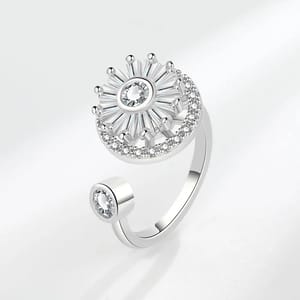 Elegant 925 Sterling Silver Sunflower Ring with Rotatable Design and Diamond Zircon Ventfille - Women's Rings
