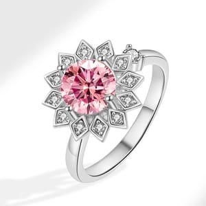 Charming 925 Sterling Silver Sunflower Ring with Diamond Zircon
