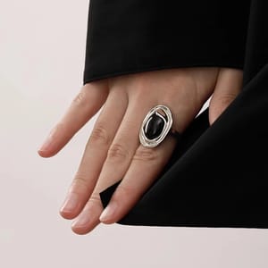 Elegant 925 Sterling Silver Black Agate Ring for Women