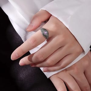 Elegant Sterling Silver Heart Zircon Sun Ring for Women