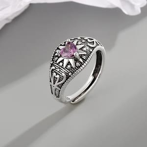Elegant Sterling Silver Heart Zircon Sun Ring for Women