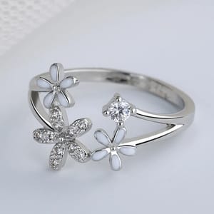 Elegant 925 Sterling Silver Micro-Insert Small Leaves Opening Ring Elegant 925 Sterling Silver Micro-Insert Small Leaves Opening Ring