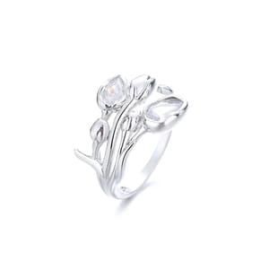 Delicate Small Leaves Design 925 Sterling Silver Open Ring
