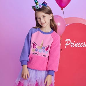 Winter Fleece O-neck Sweatshirt for Girls with Cartoon Design Dxton - Kids's Hoodies & Sweatshirts 1