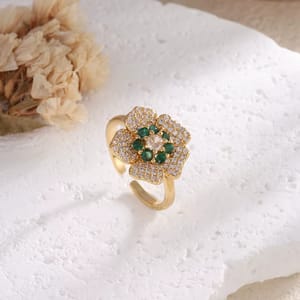 Elegant Floral Open Ring with Cubic Zirconia for Women