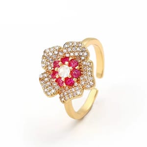 Elegant Floral Open Ring with Cubic Zirconia for Women