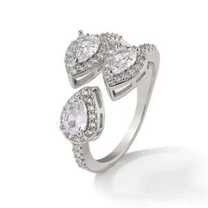 Elegant Water Drop Cubic Zirconia Open Ring for Women