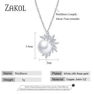 Elegant Cubic Zirconia & Pearl Leaf Pendant Necklace for Women Zakol - Women's Necklaces 4
