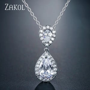 Elegant Water Drop Cubic Zirconia Pendant Necklace for Women