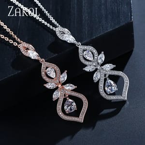 Exquisite CZ Bridal Necklace with Leaf Pendant for Elegant Occasions