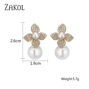 Elegant Imitation Pearl Flower Drop Earrings with Cubic Zirconia Elegant Imitation Pearl Flower Drop Earrings with Cubic Zirconia