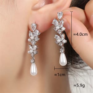 Elegant Imitation Pearl Dangle Earrings with Zircon Flower Detail