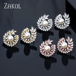 Elegant Simulated Pearl Stud Earrings with Cubic Zirconia Detail Elegant Simulated Pearl Stud Earrings with Cubic Zirconia Detail
