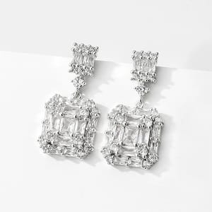 Elegant Geometric Square Cubic Zirconia Drop Earrings for Women
