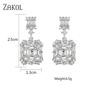 Elegant Geometric Square Cubic Zirconia Drop Earrings for Women