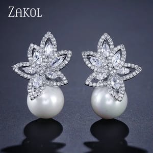 Elegant Simulated Pearl Stud Earrings with Cubic Zirconia Detailing Elegant Simulated Pearl Stud Earrings with Cubic Zirconia Detailing