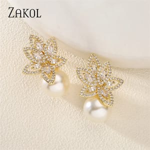 Elegant Simulated Pearl Stud Earrings with Cubic Zirconia Detailing Elegant Simulated Pearl Stud Earrings with Cubic Zirconia Detailing