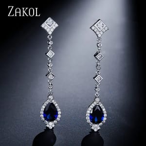 Elegant Water Drop Shaped CZ Long Dangle Earrings for Women Elegant Water Drop Shaped CZ Long Dangle Earrings for Women