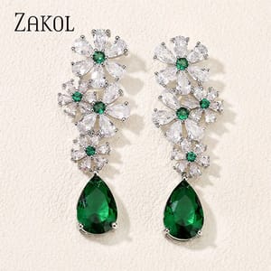 Elegant CZ Water Drop Flower Dangle Earrings for Women Elegant CZ Water Drop Flower Dangle Earrings for Women