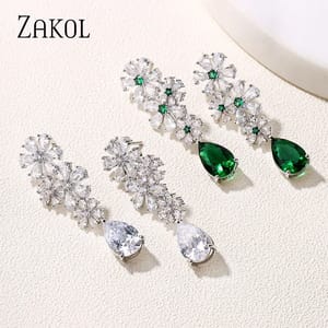Elegant CZ Water Drop Flower Dangle Earrings for Women Elegant CZ Water Drop Flower Dangle Earrings for Women