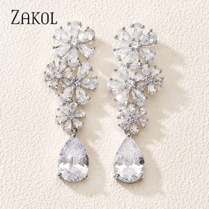 Elegant CZ Water Drop Flower Dangle Earrings for Women Elegant CZ Water Drop Flower Dangle Earrings for Women