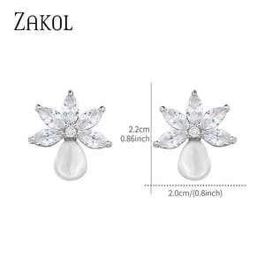 Elegant Leaf-Shaped Cubic Zirconia and Pearl Drop Earrings Elegant Leaf-Shaped Cubic Zirconia and Pearl Drop Earrings