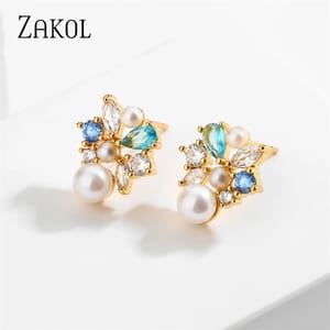 Elegant Cubic Zirconia Stud Earrings with Imitation Pearl Accent Elegant Cubic Zirconia Stud Earrings with Imitation Pearl Accent