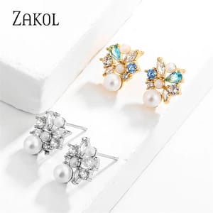 Elegant Cubic Zirconia Stud Earrings with Imitation Pearl Accent Elegant Cubic Zirconia Stud Earrings with Imitation Pearl Accent