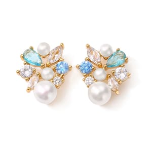 Elegant Cubic Zirconia Stud Earrings with Imitation Pearl Accent
