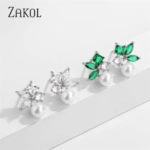 Charming Leaf-Shaped Pearl Stud Earrings with Zircon Accent Charming Leaf-Shaped Pearl Stud Earrings with Zircon Accent