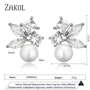 Charming Leaf-Shaped Pearl Stud Earrings with Zircon Accent Charming Leaf-Shaped Pearl Stud Earrings with Zircon Accent
