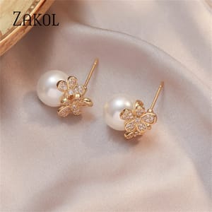 Elegant Micro Inlay Zircon Flower Stud Earrings for Women