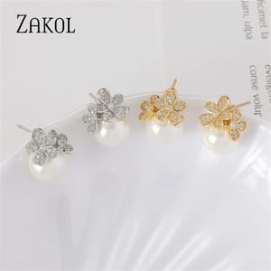 Elegant Micro Inlay Zircon Flower Stud Earrings for Women