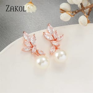 Elegant Cubic Zirconia Leaf Dangle Earrings for Women