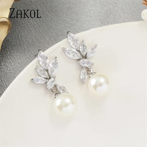Elegant Cubic Zirconia Leaf Dangle Earrings for Women
