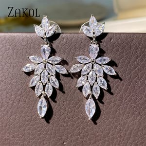 Elegant Marquise Zircon Leaf Dangle Earrings for Women