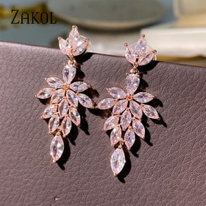 Elegant Marquise Zircon Leaf Dangle Earrings for Women