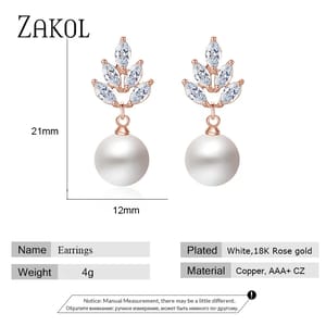 Elegant Leaf-Inspired Pearl & Zirconia Dangle Earrings for Women