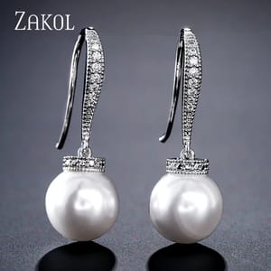Elegant Simulated Pearl & Zircon Dangle Earrings for Women
